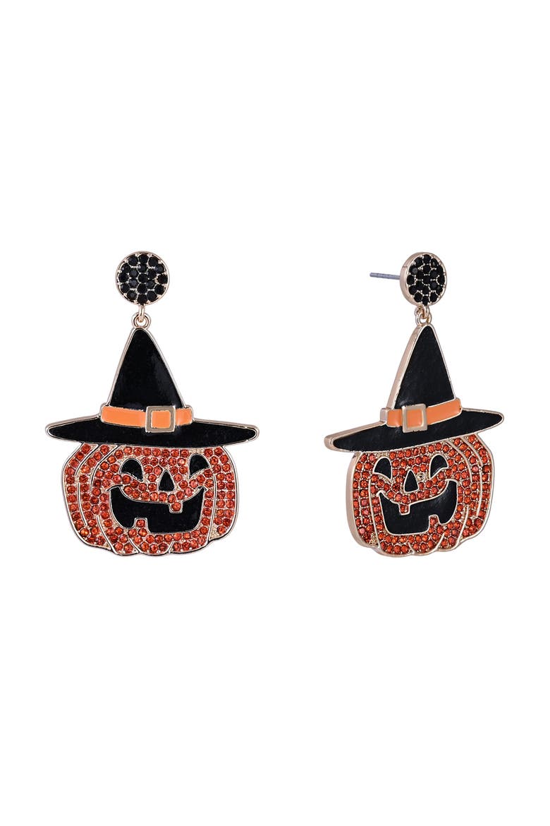 Halloween Jack-O-Lantern Earrings, Main, color, Orange