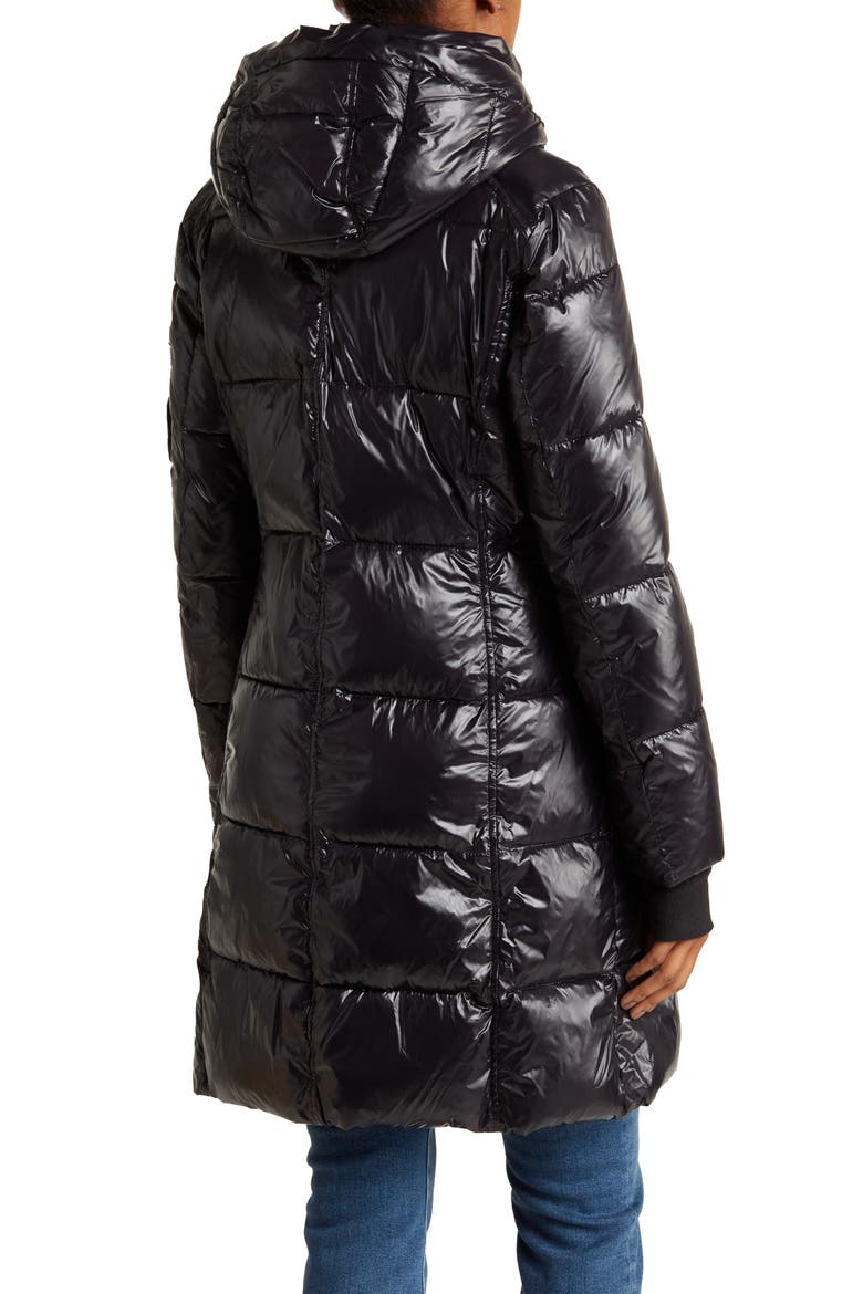 Gloss Longline Water-Resistant Puffer Jacket, Alternate, color, JET