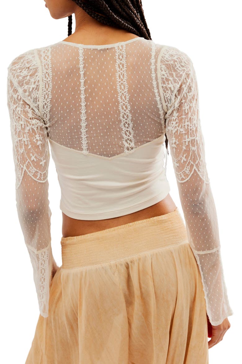 Who's That Girl Lace Long Sleeve Crop Top, Alternate, color, IVORY
