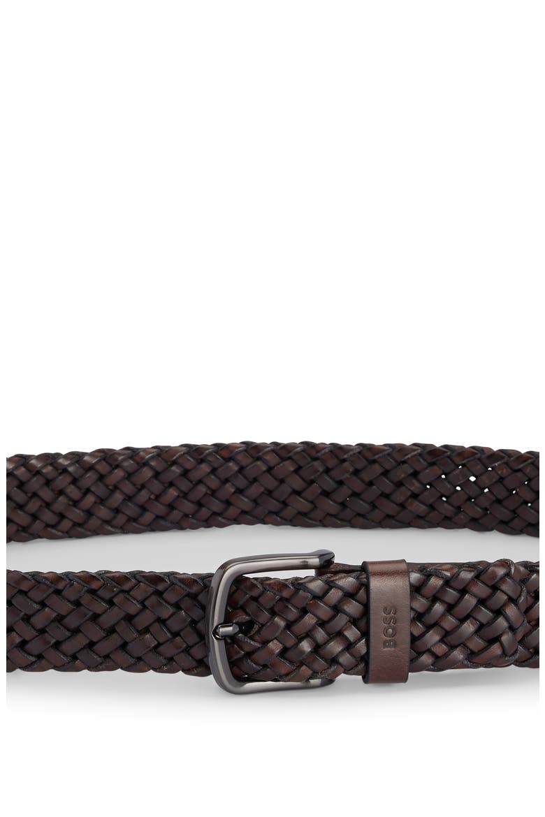 Sash Woven Leather Belt, Alternate, color, DARK BROWN