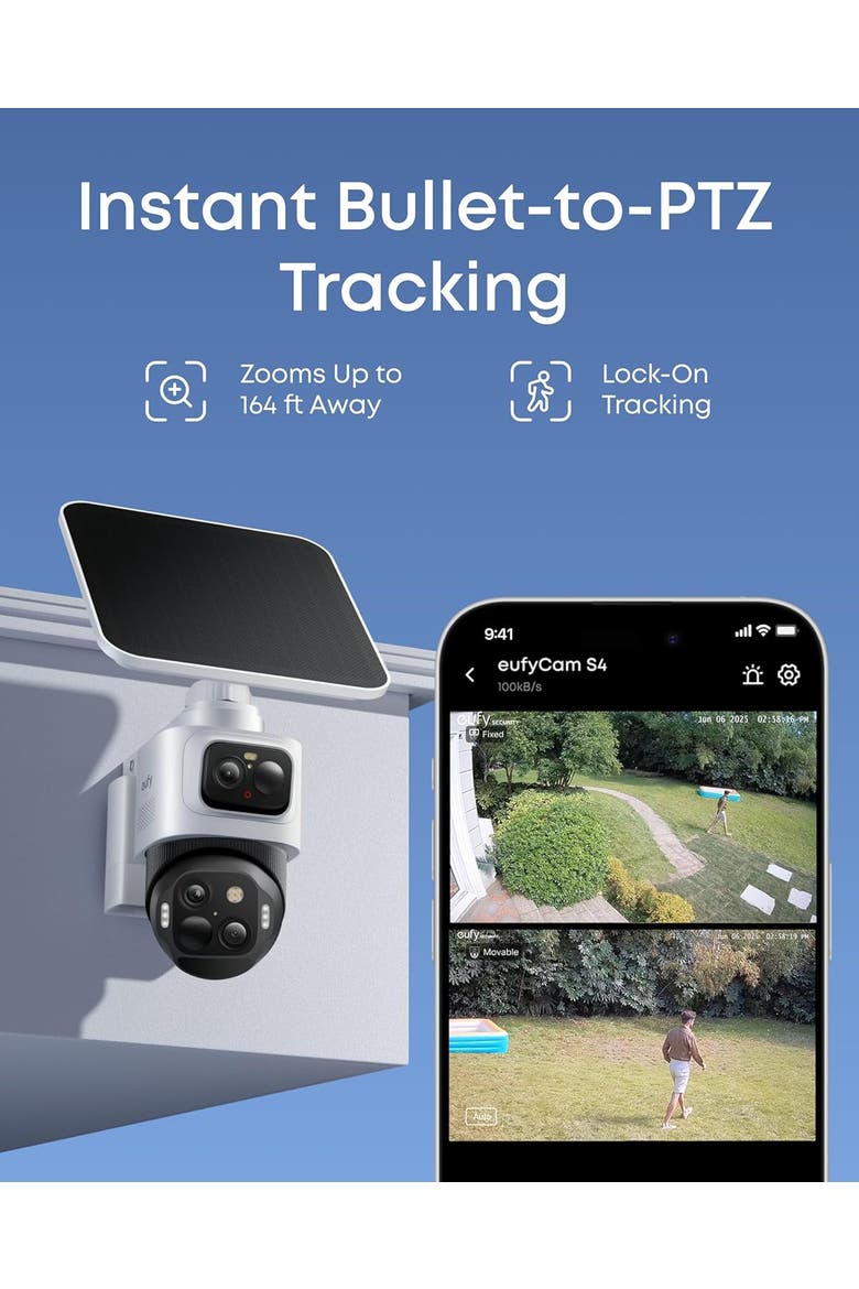 Cam S4 4K solar-powered triple-lens bullet-PTZ wireless outdoor security camera, Alternate, color, White