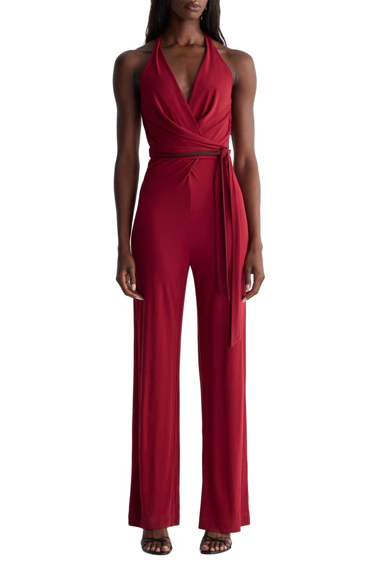 Daphne Halter Neck Wide Leg Jumpsuit, Main, color, TITIAN RED / SOIL