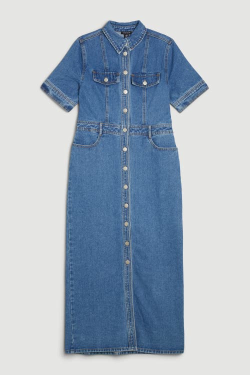 Karen Millen Denim Midi Shirt Dress In Blue