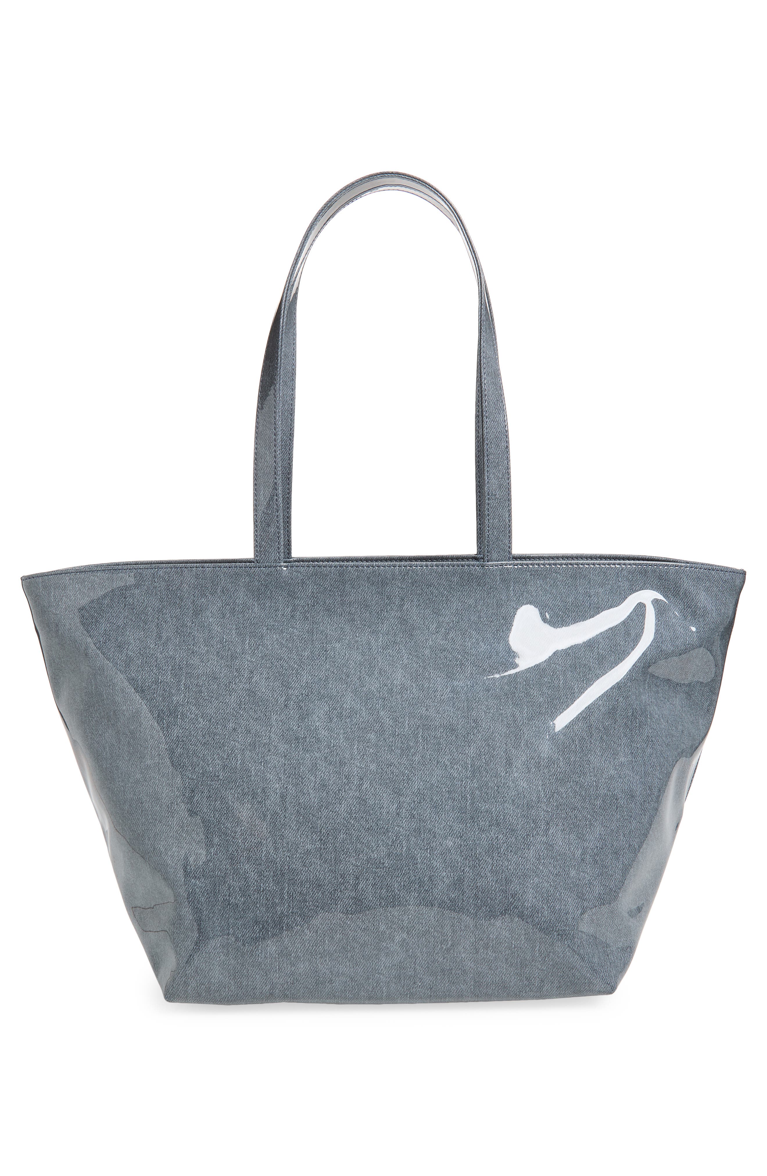 Alexander Wang Punch Lacquered Denim Tote Bag, Alternate, color, Navy