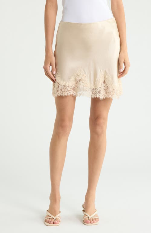 Reformation Carolina Lace Trim Silk Miniskirt in Almond at Nordstrom, Size X-Small
