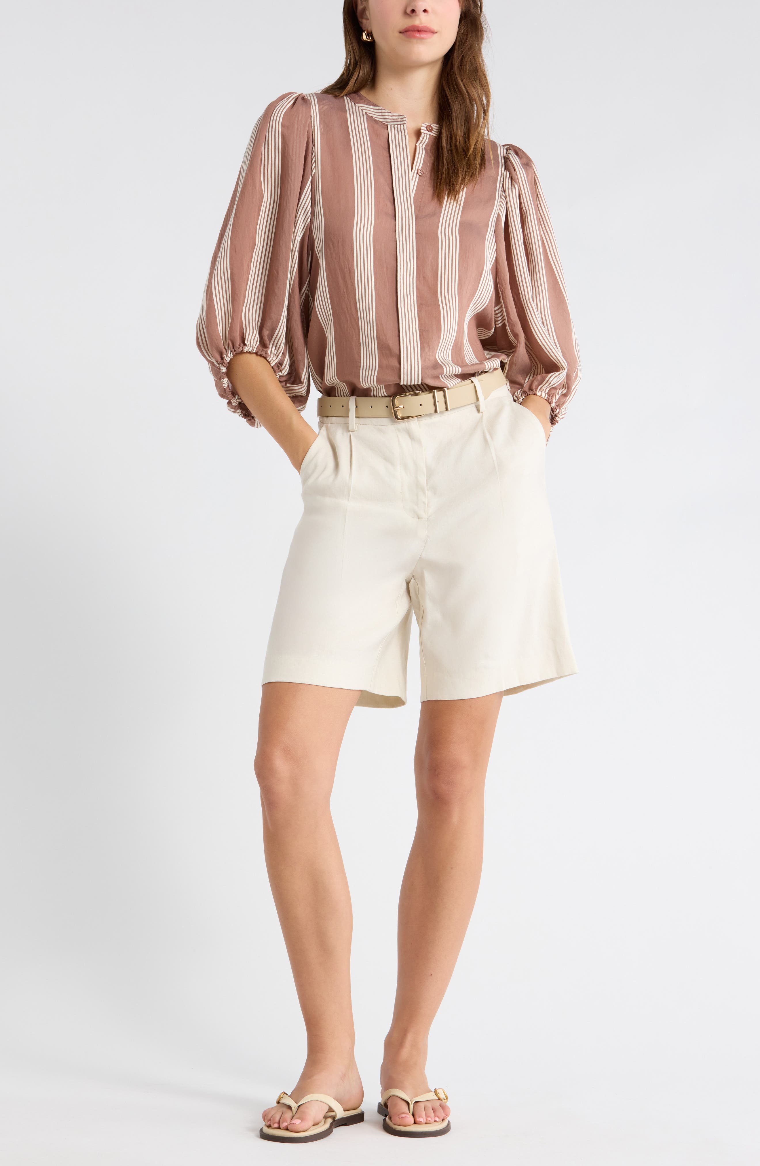 Nordstrom Stripe Balloon Sleeve Button-Up Shirt