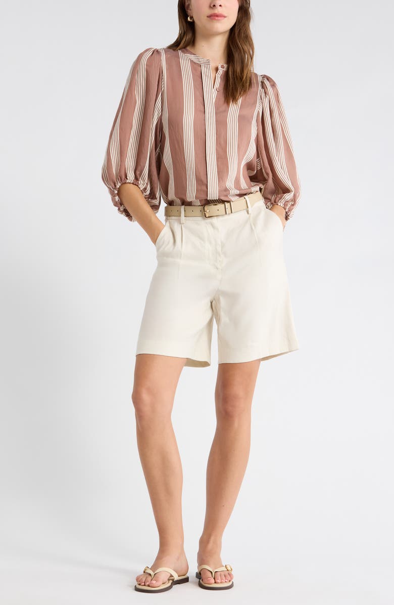 Nordstrom Stripe Balloon Sleeve Button-Up Shirt, Main, color, Brown- Ivory Delray Stripe