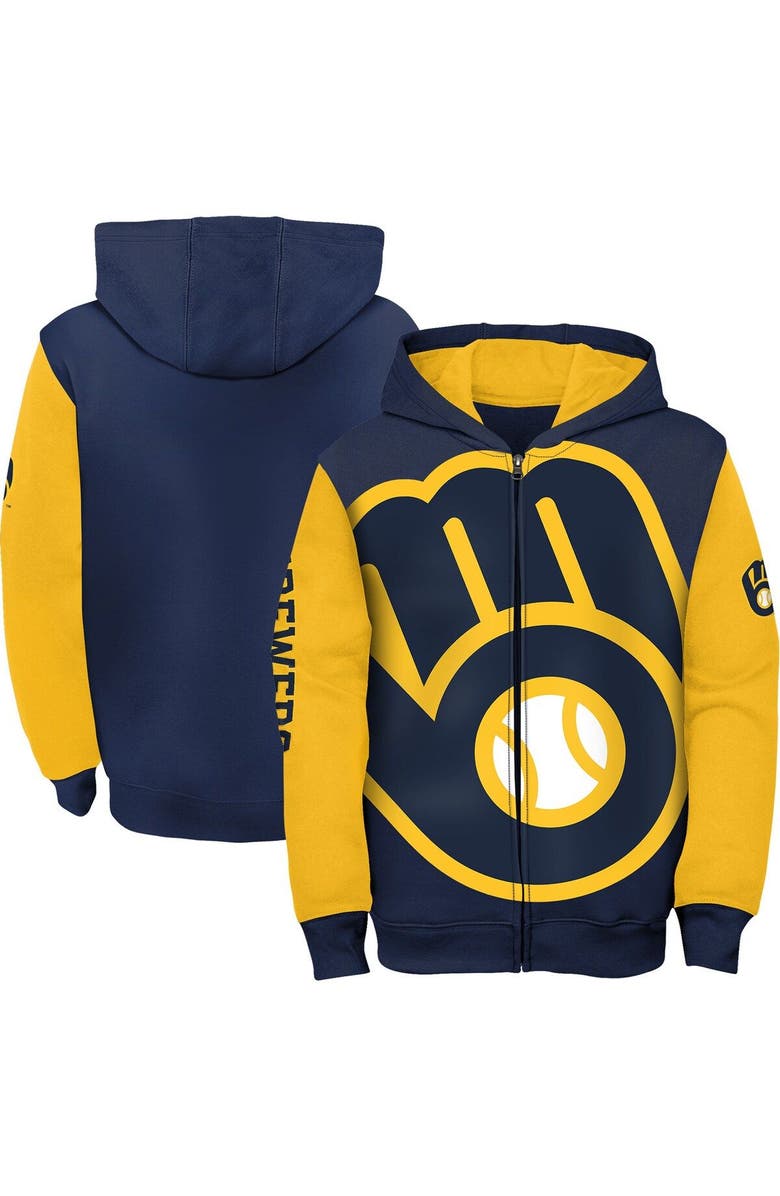 Outerstuff Youth Navy Milwaukee Brewers Poster Board Full-Zip Hoodie, Main, color, 