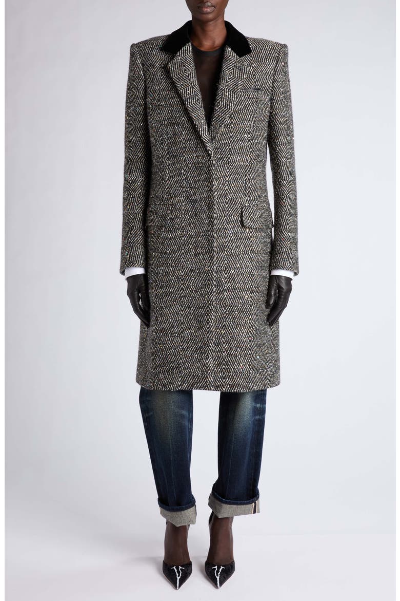 Sequin Tweed Boyfriend Coat, Main, color, BLACK MULTI