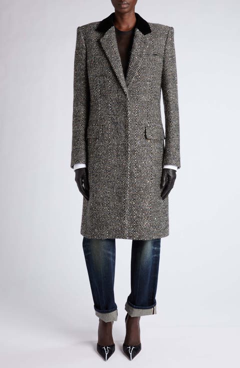 Sequin Tweed Boyfriend Coat