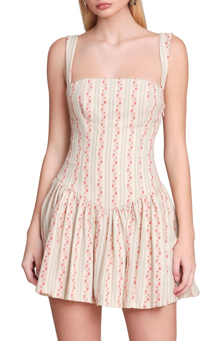 Avec Les Filles Floral Border Print Drop Waist Minidress, Alternate, color, Rose Stripe Multi