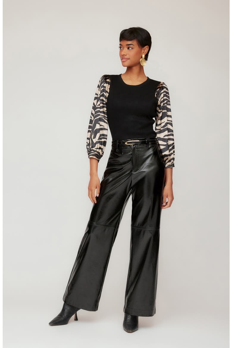 Lory Print Sleeve Velvet Top, Alternate, color, BLACK