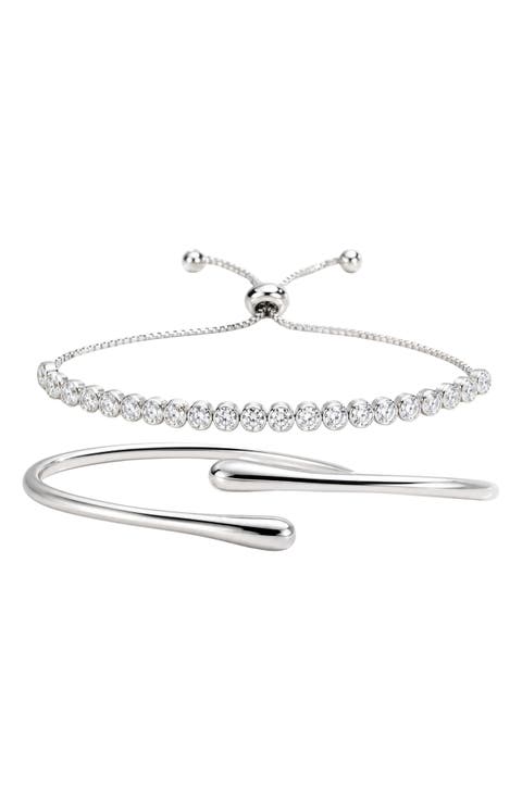 Set of 2 Bypass Cuff & Adjustable Tennis Bracelets