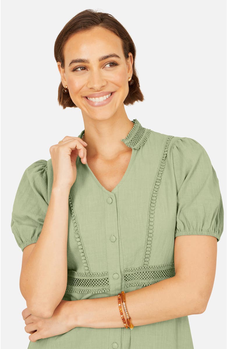 Yumi Cotton Lace Trim Skater Shirt Dress, Alternate, color, Mint Green