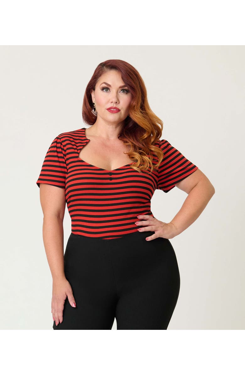 Unique Vintage Plus Size Pentagon Collar Knit Top, Main, color, Orange