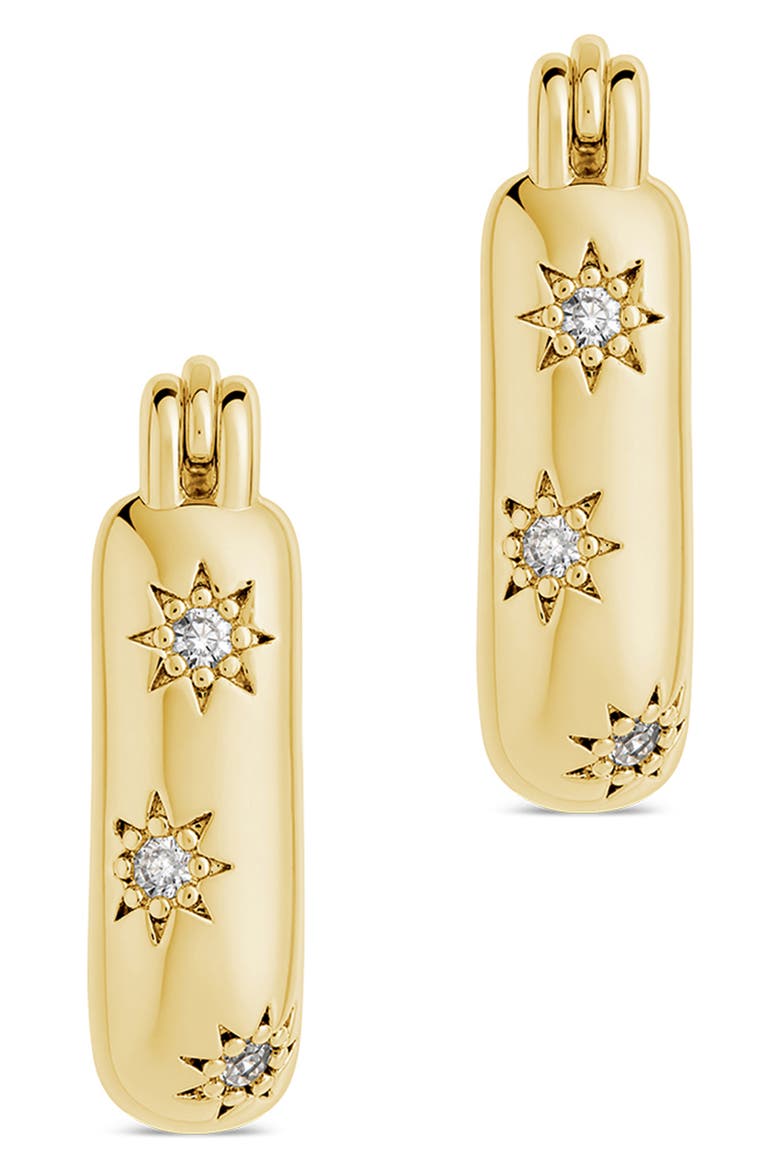 Bold Cubic Zirconia Rectangular Hoop Earrings, Alternate, color, GOLD