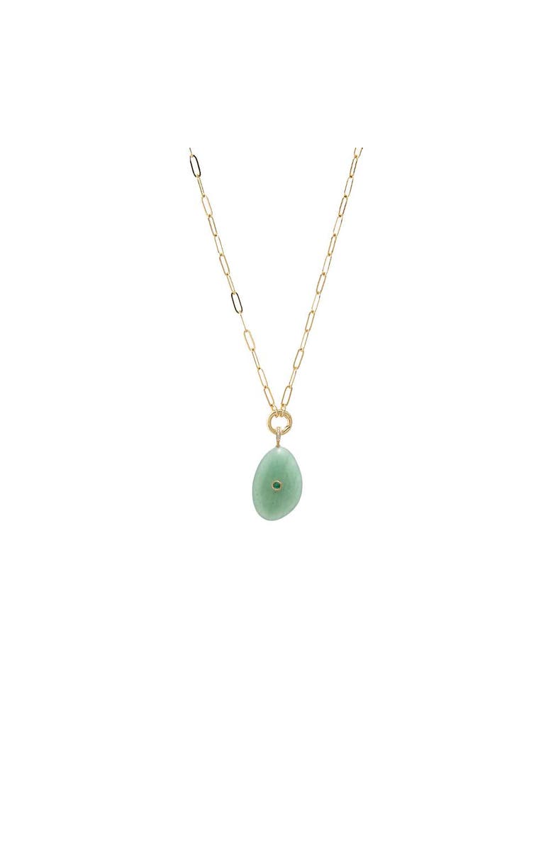 BY ADINA EDEN Colored CZ Bezel Natural Stone & Clicker Toggle Necklace, Main, color, Jade Green - 18 Inch