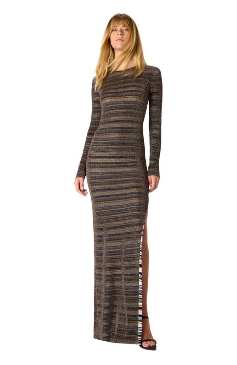 Striped Viscose Lamé Gown With Slit