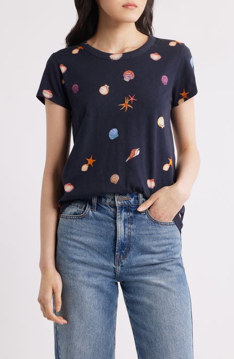 Seashell Print Cotton T-Shirt