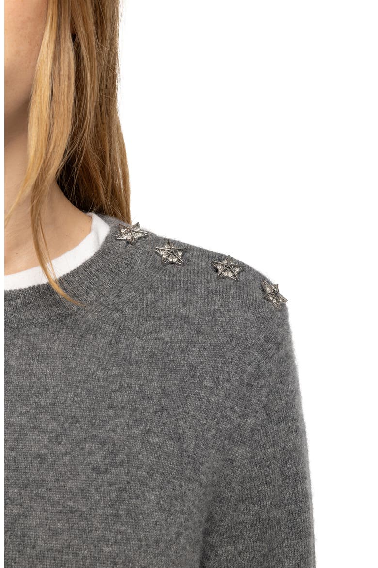 Cara Star Detail Cashmere Sweater, Alternate, color, MEDIUM GREY