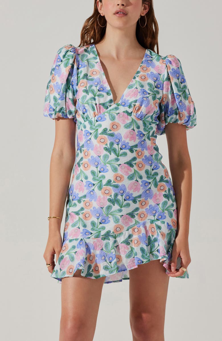 ASTR the Label Floral Puff Sleeve Cutout Dress, Alternate, color, 