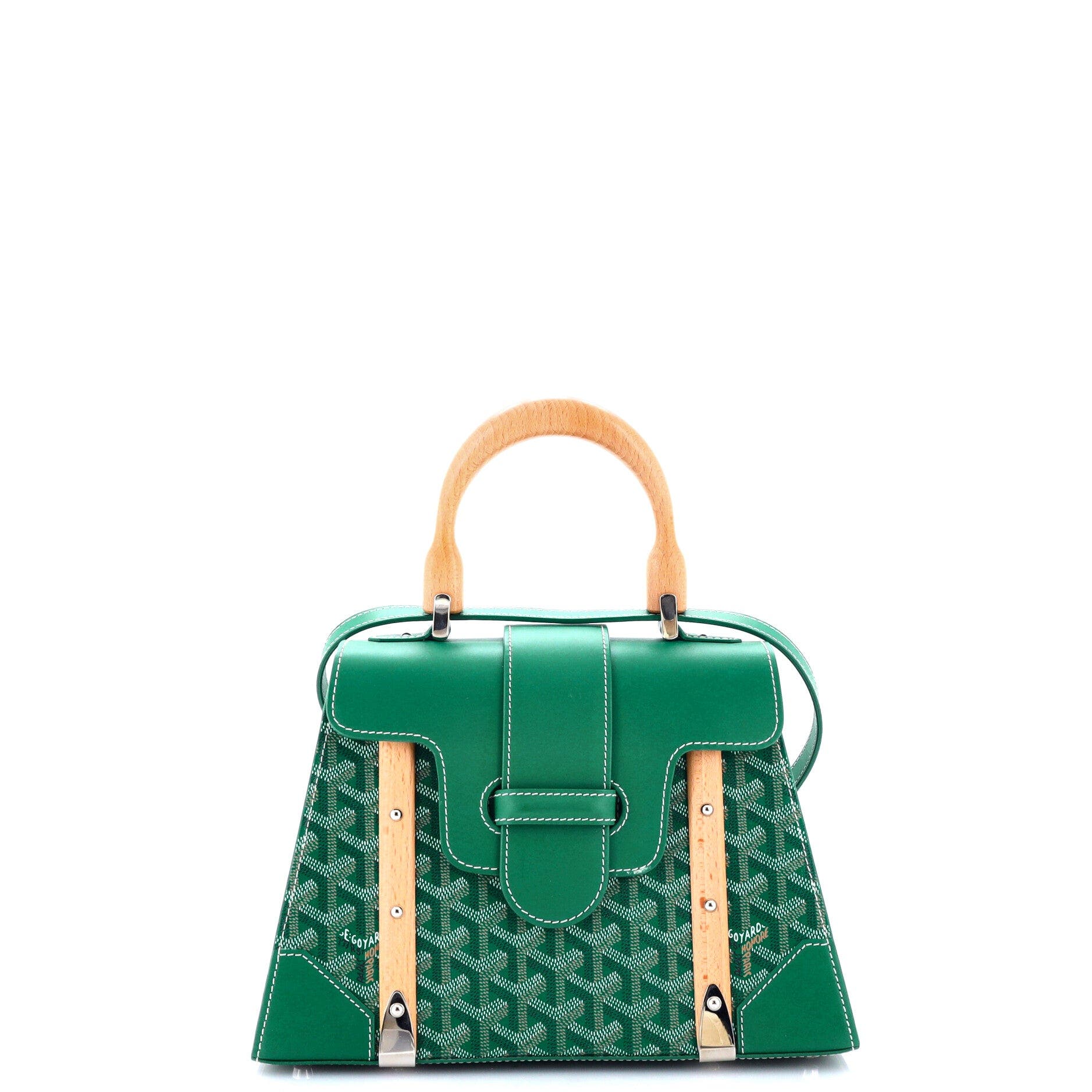 Saigon Top Handle Bag Coated Canvas with Leather PM, Main, color, Green