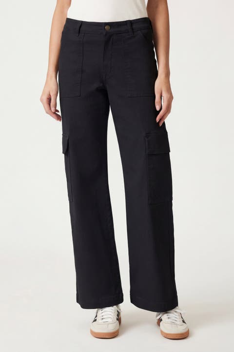 High Waist Cotton Wide Leg Cargo Pants