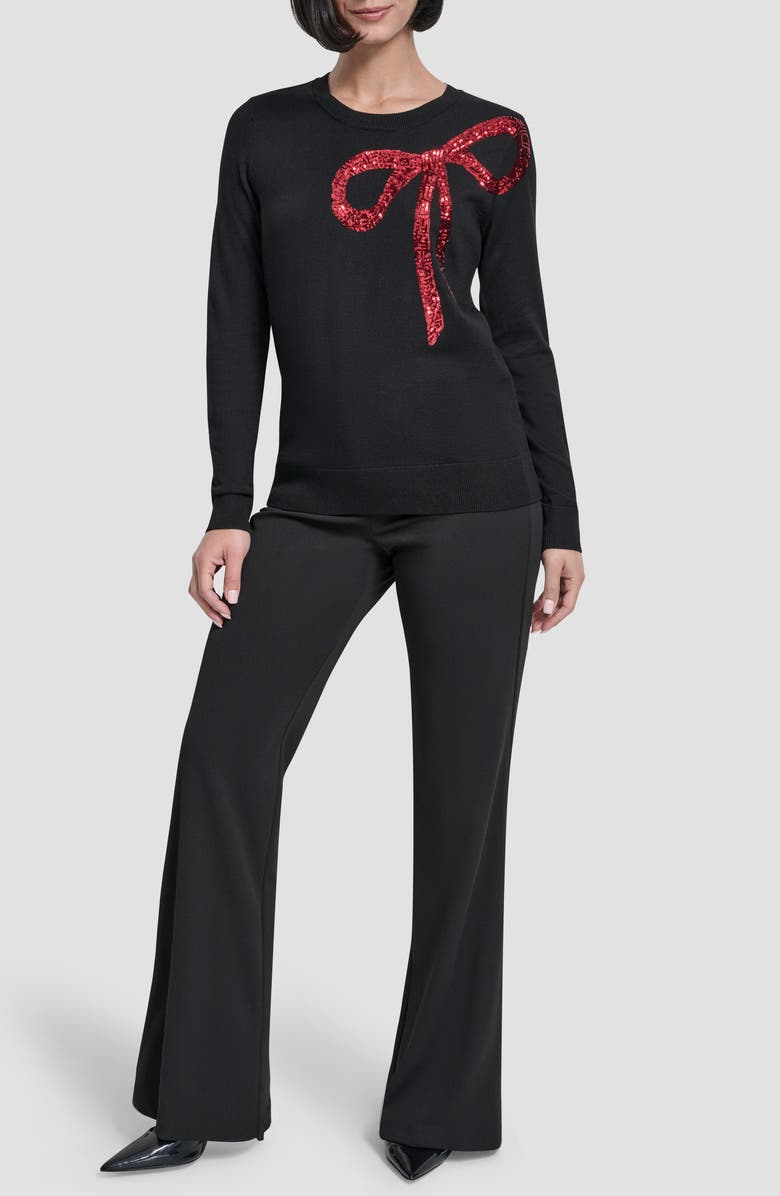 DKNY Sequin Bow Embellished Crewneck Sweater, Alternate, color, Black/ City Crimson
