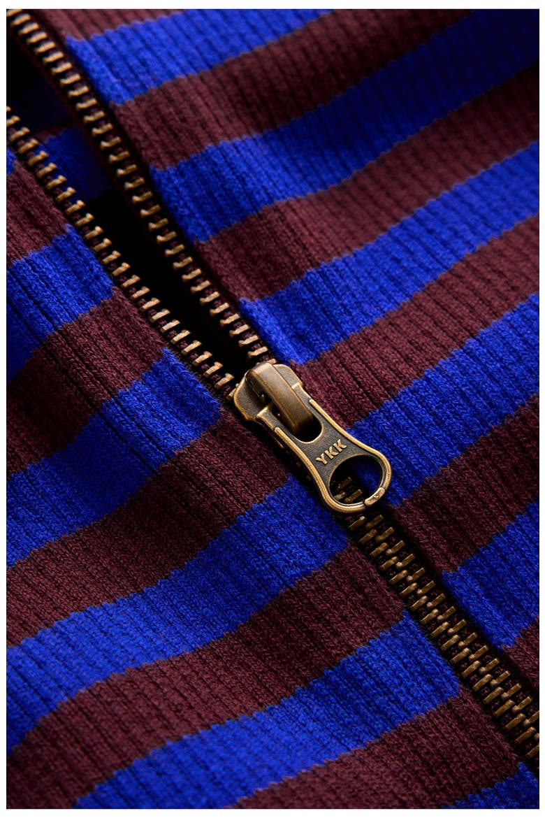 Zelda Ribbed Half Zip Sweater, Alternate, color, BRIGHT BLUE, CHESTNUT STRIPE