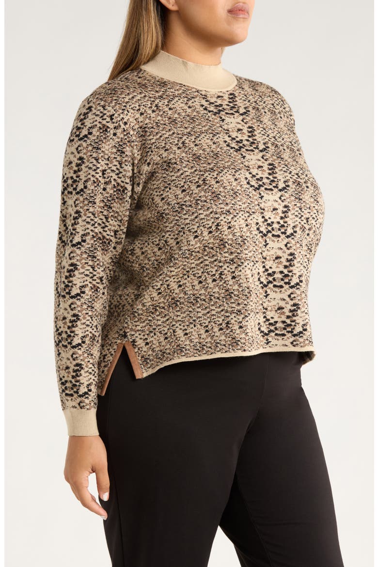 Declan Mock Neck Jacquard Sweater, Alternate, color, LUX CAMEL SNAKE JACQUARD