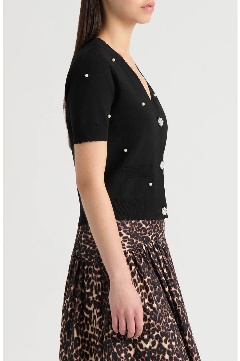 Faux Pearl Embellished Sweater Cardigan, Alternate, color, BLACK