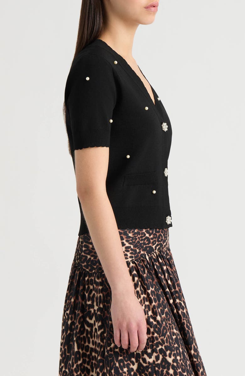 NVLT Faux Pearl Embellished Sweater Cardigan, Alternate, color, Black