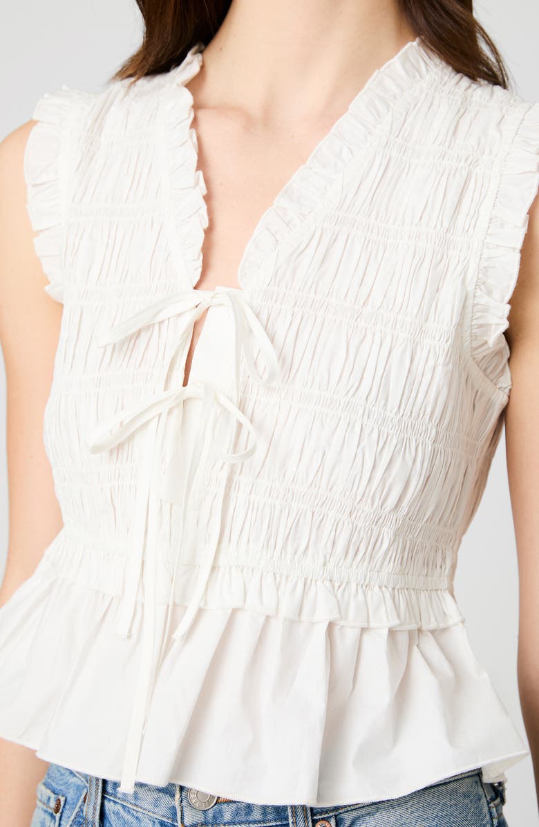 French Connection Rhodes Ruffle Smocked Peplum Cotton Poplin Top, Alternate, color, Summer White