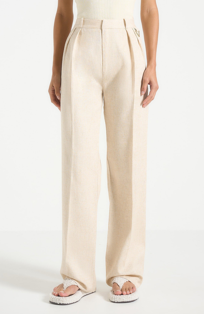Manière De Voir Julie Linen Twin Pleat Trousers, Alternate, color, Natural