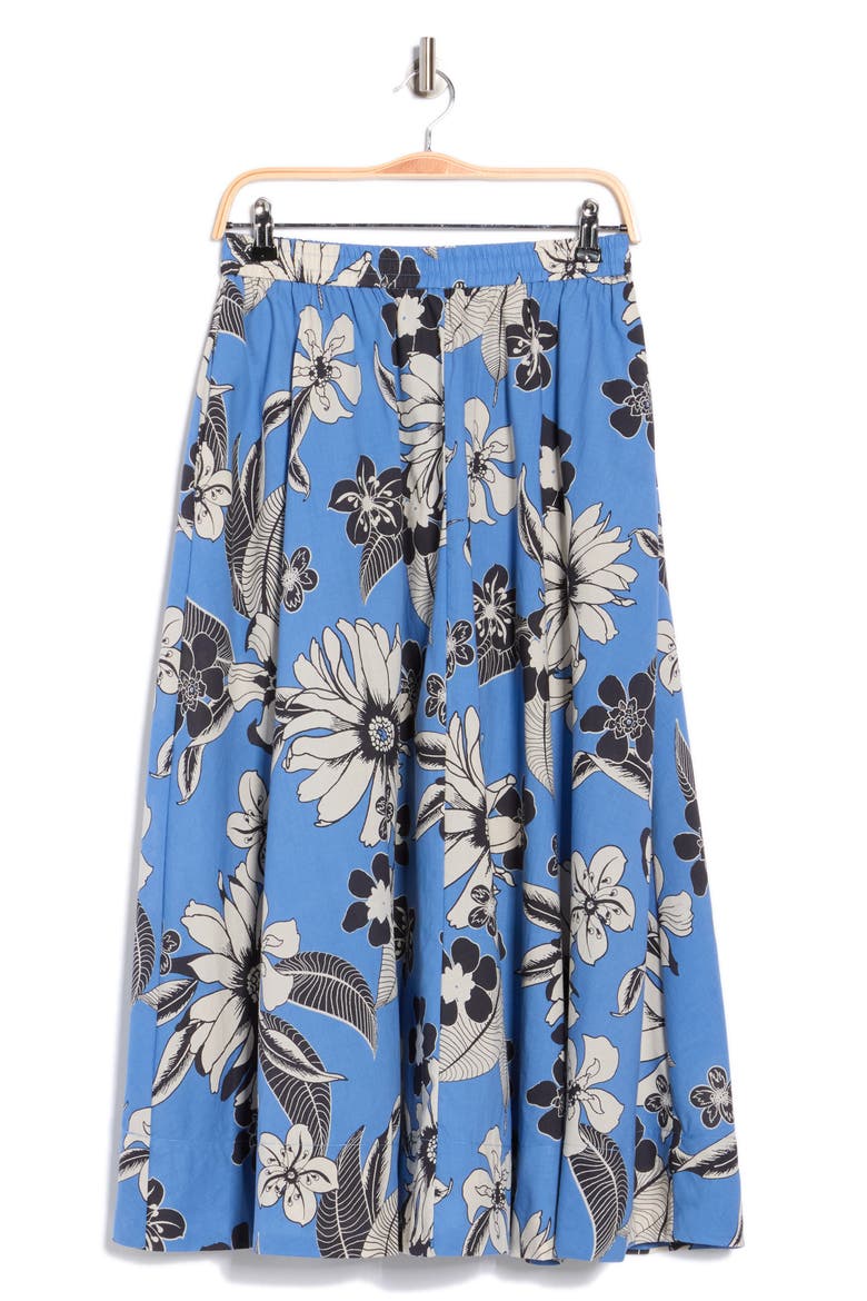Floral Cotton Pull-On Skirt, Alternate, color, BLUE FLOWER PRINT