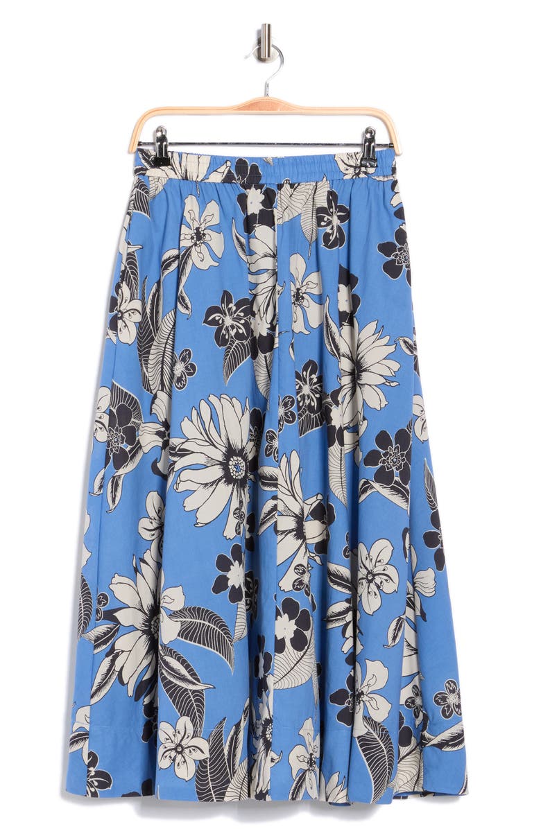 T Tahari Floral Cotton Pull-On Skirt, Alternate, color, Blue Flower Print