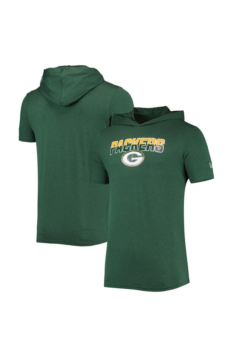 New Era Men's New Era Heathered Green Green Bay Packers Team Brushed Hoodie T-Shirt, Main, color, Green