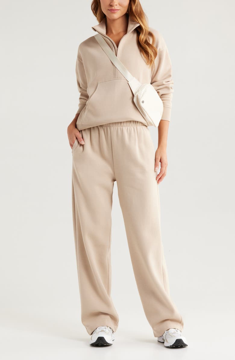 Zella Cloud Fleece Half Zip Sweatshirt, Alternate, color, Tan Oxford