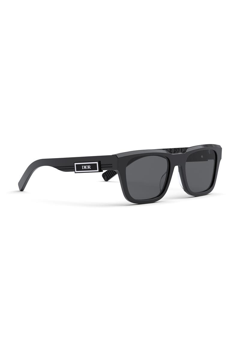 'DiorB23 S1I 53mm Rectangular Sunglasses, Alternate, color, SHINY BLACK / SMOKE