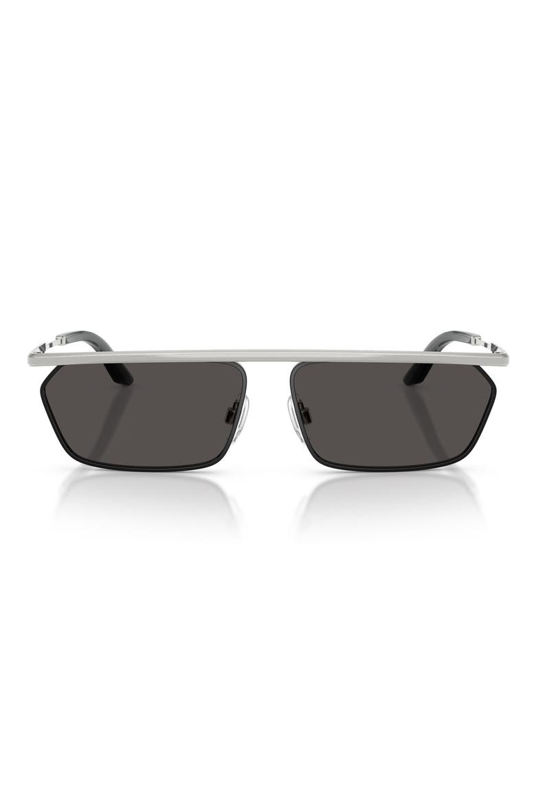 60mm Rectangular Sunglasses, Main, color, SILVER/ MATTE BLACK / GREY