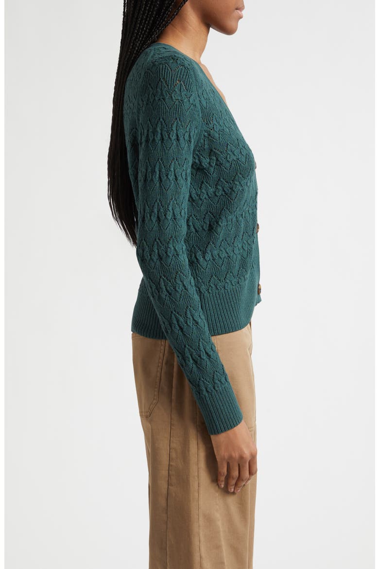Elysia Pointelle Cotton & Cashmere Cardigan, Alternate, color, PINE