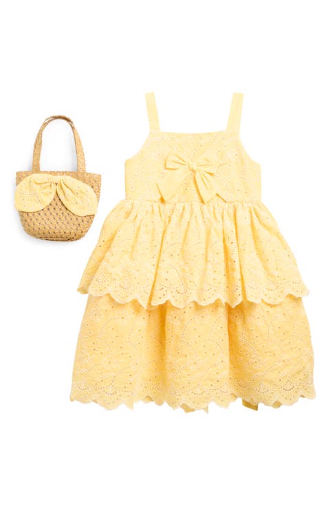 Kids' Eyelet Sundress & Straw Handbag Set (Toddler & Little Kid)