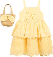 BLUEBERI boulevard Kids' Eyelet Sundress & Straw Handbag Set