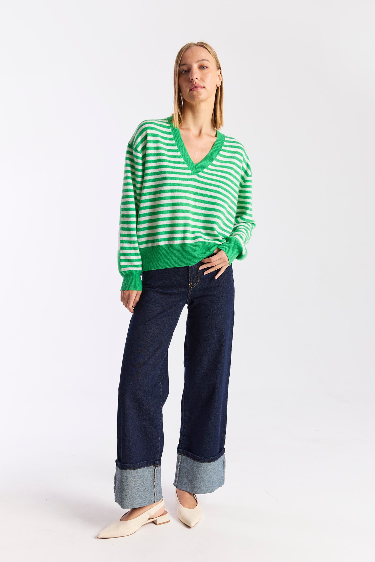 Beach Stripe 100% Cashmere Sweater - image 2