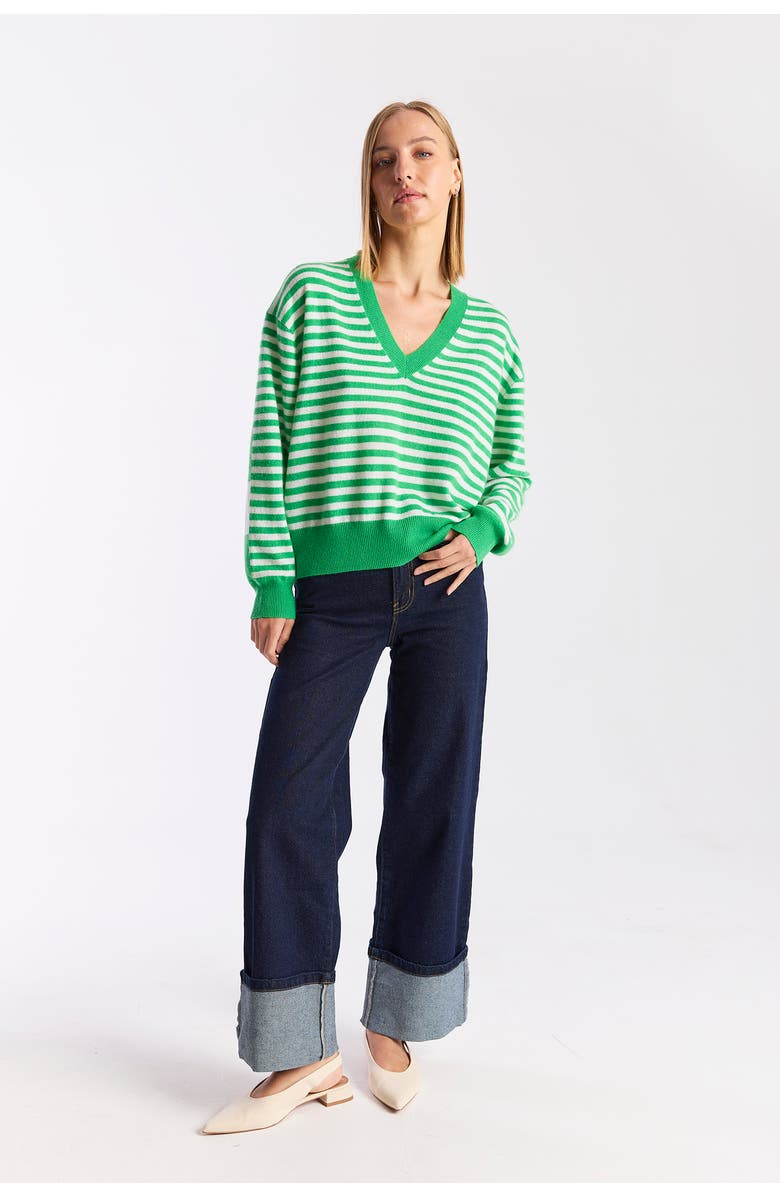 Brodie Pure Cashmere Beach Stripe 100% Cashmere Sweater, Alternate, color, Spring Green