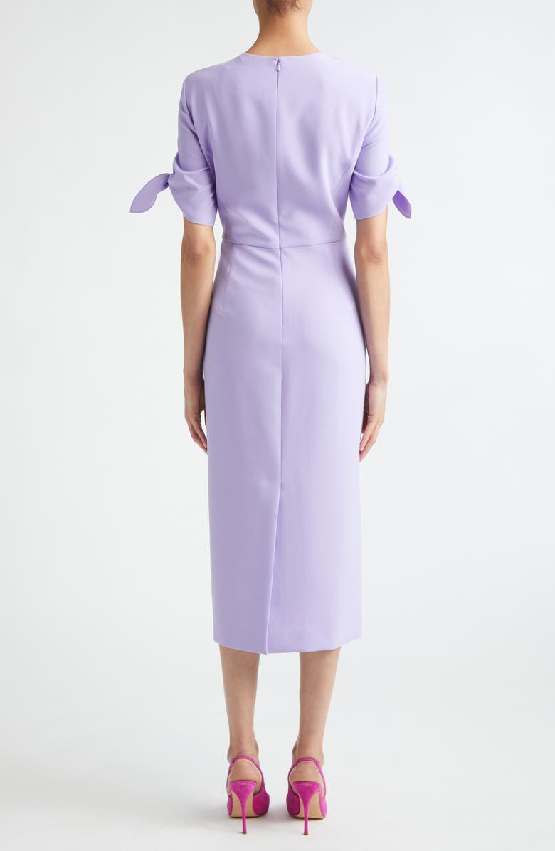 Carolina Herrera Tie Sleeve Stretch Crepe Midi Sheath Dress, Alternate, color, Violeta