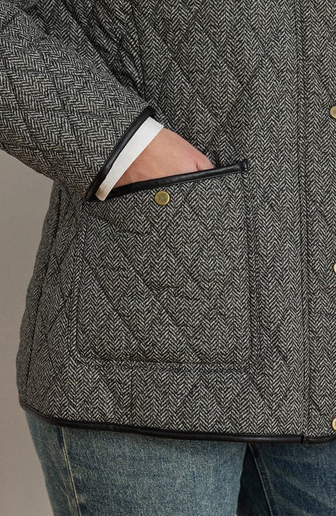 Diamond Quilted Jacket with Faux Leather Trim