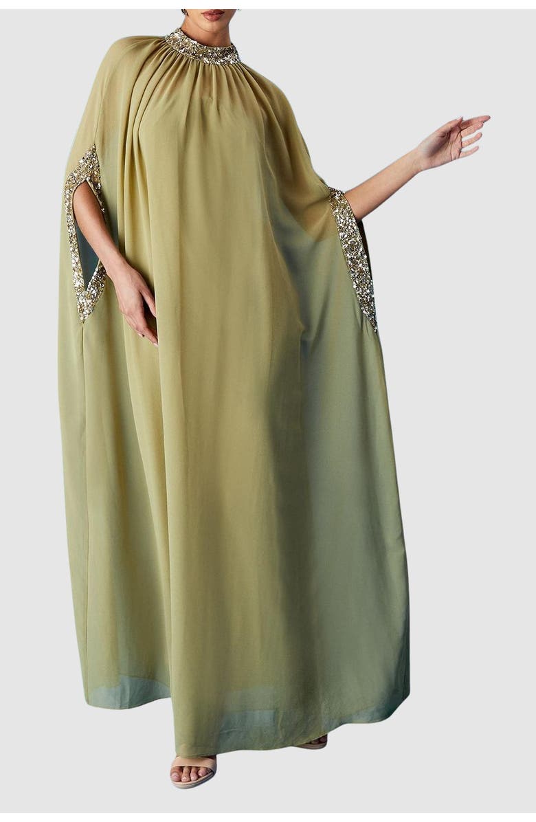 Coast Muse Chiffon Cape Dress, Alternate, color, Chartreuse