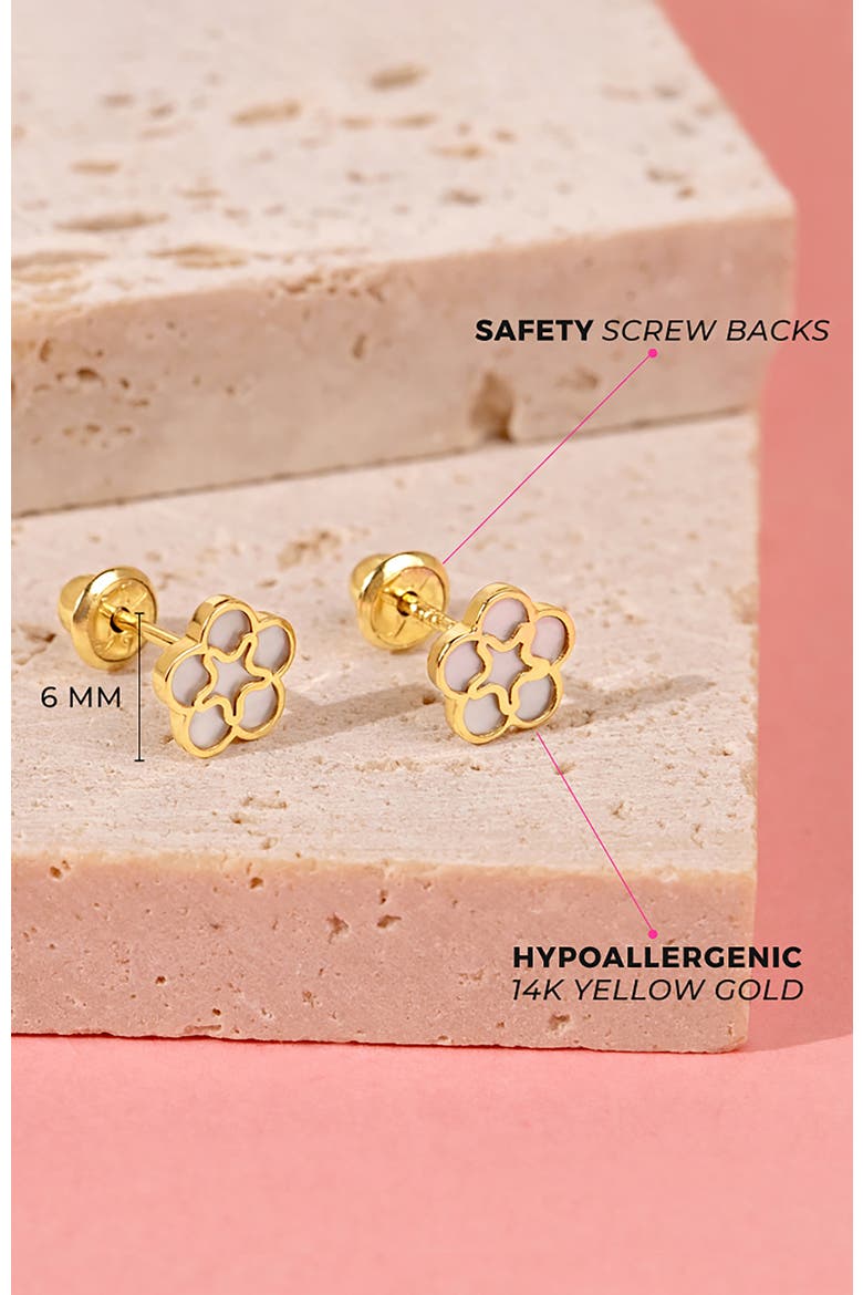14k Mother of Pearl Flower Earrings, Alternate, color, Gold