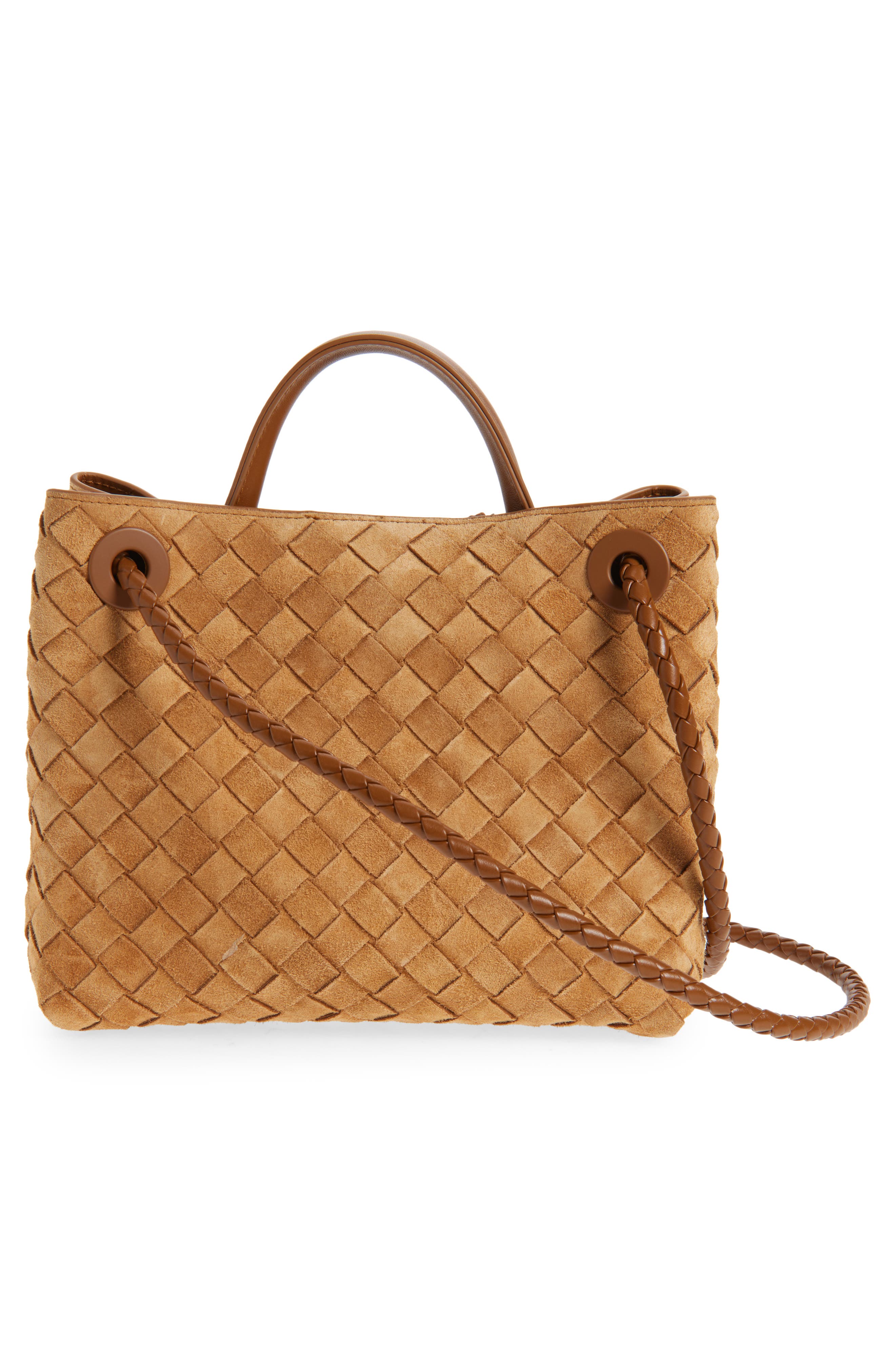 Bottega Veneta Small Andiamo Intrecciato Suede Shoulder Bag, Alternate, color, Amber